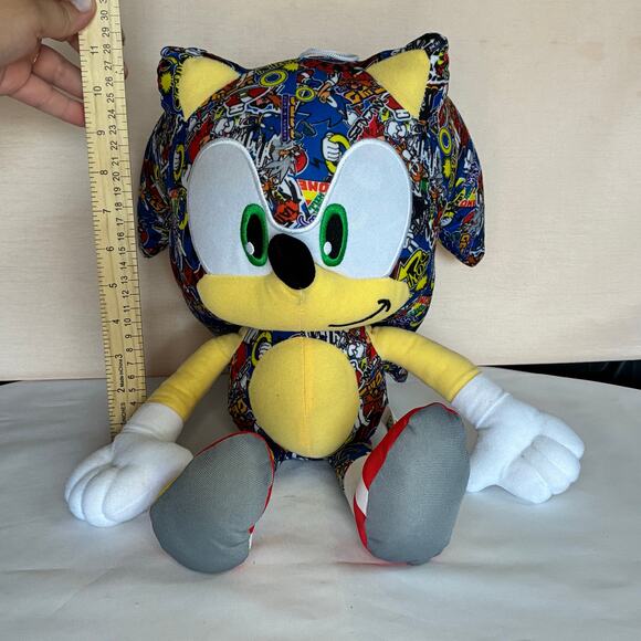 Sonic the Hedgehog Stuffed Plush Sticker Bomb Print Large Sega 18” 2019 - Picture 2 of 9